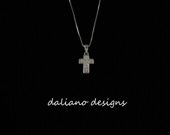CZ Pave Cross Pendant 12mmL w/ Chain.  Faith based inspirational jewelry.  925 Sterling Silver w/ Rhodium Plating to prevent tarnish.
