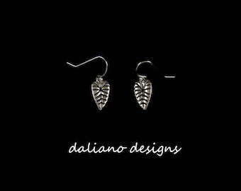 Taro Leaf (Kalo) 15mmL Hook Earrings. Hawaiian & Island inspired jewelry designs. 925 Sterling Silver w/ Rhodium plating to prevent tarnish.
