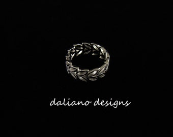 Maile Lei Ring, 8mmW. Hawaiian & Island inspired jewelry designs.  925 Sterling Silver w/ Rhodium Plating to prevent tarnish.