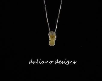 Tiare Slipper Pendant (16mmL flower) w/ Chain. Hawaiian inspired jewelry design. 925 Sterling Silver w/ Gold Plating.