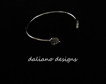 Monstera Leaf (8mmW leaves) Skinny Cuff. Hawaiian inspired jewelry designs. 925 Sterling Silver w/ Rhodium plating to prevent tarnish.