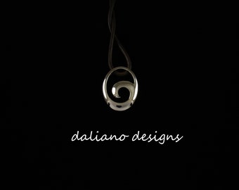Wave 35mmL Pendant w/ Leather Cord. Hawaiian inspired jewelry design. 925 Sterling Silver w/ Rhodium plating to prevent tarnish.