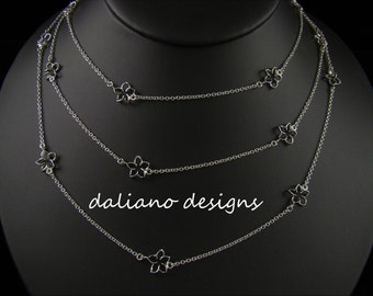 Plumeria 60"Length Necklace (10mm flowers). Hawaiian inspired jewelry design. 925 Sterling Silver w/ Rhodium plating to prevent tarnish.