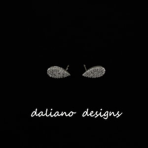 CZ Pave Earrings w/ Post, Teardrop Shape 12mmLx6mmW. 925 Sterling Silver w/ Rhodium plating to prevent tarnish.