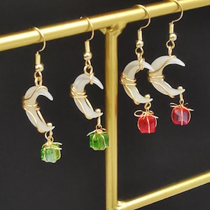 Love between fairy and devil inspired earing, Christmas gift box and crescent moon earing one pair, Crystal beads earring, Gift for Her