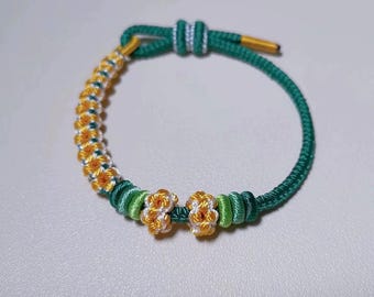 Hand knoted Golden Color Osmanthus Bracelet, Good Luck Bracelet, Flower Bracelet Adjustable, Christmas Gift Mother's Day, Valentines Day