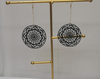 Halloween Spiderweb Earring, Black Lace Earring, Round Statement Earring, Geometric Ethnic, Goth Earrings Light weight