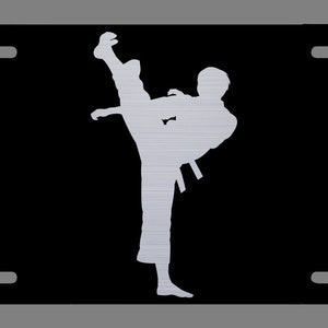 Kick Black Etched License Plate Karate Taekwondo Krav Maga Muay Thai MMA Judo Jiu-jitsu Judo Kung Fu Christmas Gifts Birthday Presents Gift