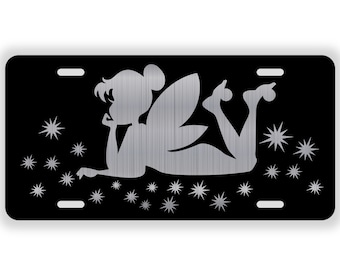 Tinkerbell Fairy Black Laser Etched Metal License Plate Gifts Tinker Bell Presents Pixie Dust Peter Pan Cinderella Ariel Bell Rapunzel LP006