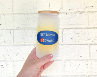 Meet the Robinsons Glass Can Cup | Disney Inspired Cup | Glass Tumbler with Bamboo Lid | Keep Moving Forward Tumbler | Disney inspired Cup
