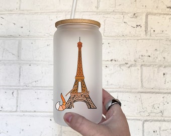 Disney Miraculous Glass Can Cup  | Tales of Lady Bug Can Cup | Glass Tumbler with Bamboo Lid | Disney inspired Cup | World Traveler France