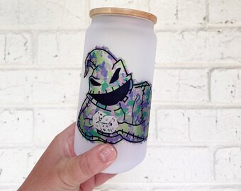 Oogie Boogie Tumbler | Glass Tumbler with Bamboo Lid | Disney Villain Inspired Tumbler | Nightmare Before Christmas | Halloween Tumbler