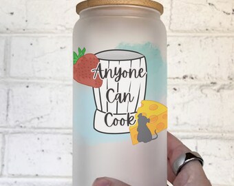 Anyone Can Cook Glass Can Cup | Ratatouille Can Cup | Glass Tumbler with Bamboo Lid | Remi Tumbler | Disney inspired Cup | Gifts for Her