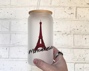 Disney Miraculous Glass Can Cup  | Tales of Lady Bug Can Cup | Glass Tumbler with Bamboo Lid | Disney inspired Cup | World Traveler France