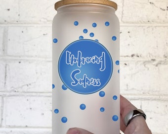 Inside Out 2 Glass Can Cup | Inside Out Emotions Can Cup | Glass Tumbler with Bamboo Lid | Sadness Tumbler | Disney inspired Cup | Emotions