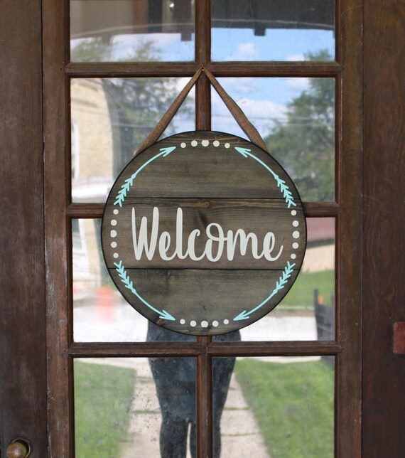 Round Welcome Sign For The Front Door Wooden Wreath Circle Front Door Wooden Wreath Circle, Round Front Door Signs