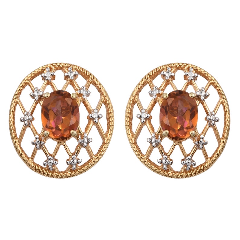 Oval Twilight Topaz Gemstone Earrings Set In Yellow Gold Rhodium