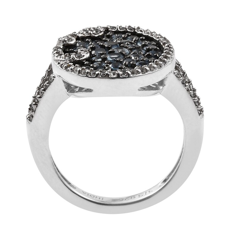 Santamaria Aquamarine Stones Exquisite Sterling Silver Ring With Rhodium Plating And Natural White Zircon