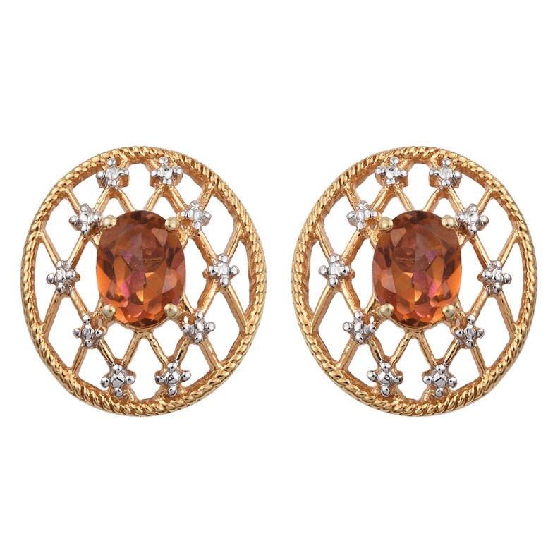Oval Twilight Topaz Gemstone Earrings Set In Yellow Gold Rhodium