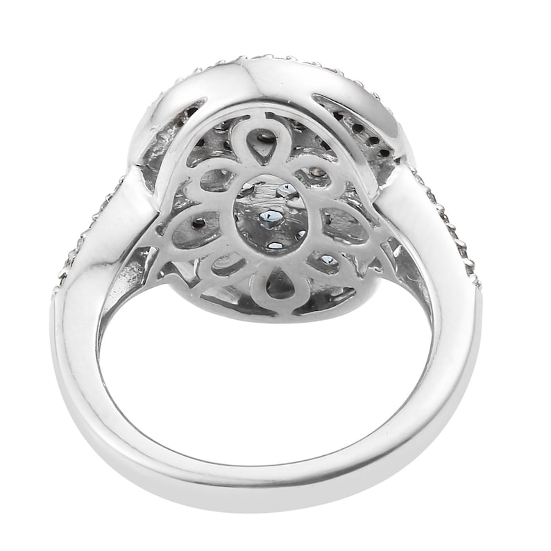 Santamaria Aquamarine Stones Exquisite Sterling Silver Ring With Rhodium Plating And Natural White Zircon