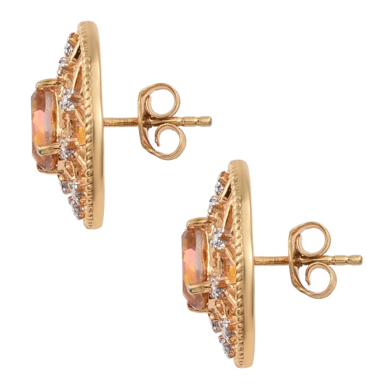Oval Twilight Topaz Gemstone Earrings Set In Yellow Gold Rhodium