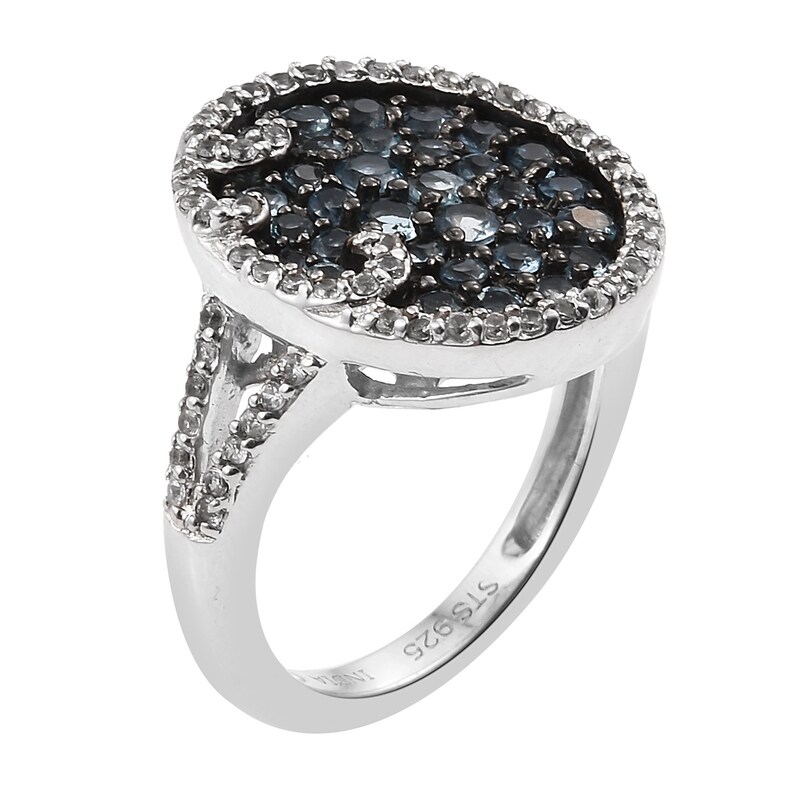Santamaria Aquamarine Stones Exquisite Sterling Silver Ring With Rhodium Plating And Natural White Zircon