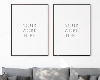 Living Room Mockup, 2 Vertical Frame Mockup, Black Frame Mockup, Two Frames Mockup, 5x7 Black Thin Frame, Mockup for Art, Photo Frame Mockup