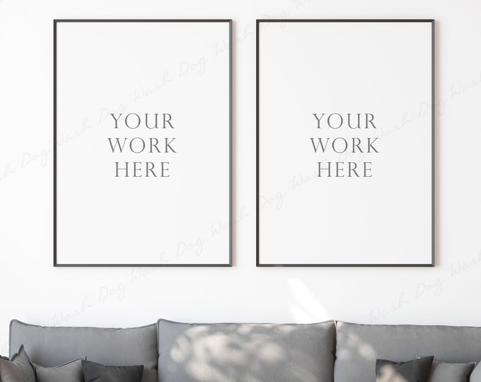 Living Room Mockup, 2 Vertical Frame Mockup, Black Frame Mockup, Two Frames Mockup, 5x7 Black Thin Frame, Mockup for Art, Photo Frame Mockup