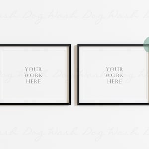May include: Two black picture frames with white mats hanging on a white wall. The text "YOUR WORK HERE" is printed in the center of each frame.