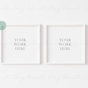 May include: Two white picture frames with a white mat and a white background. The text "YOUR WORK HERE" is printed in the center of each frame.