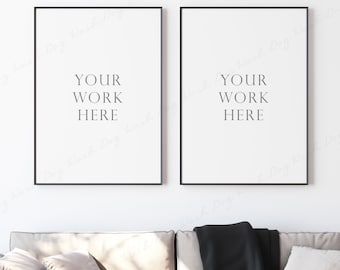 2 Vertical Frame Mockup, Two Frame Mockup, Living Room Frame Mockup, 5x7 Black Frame Mockup, Black Thin Frame, PSD Mockup, Interior Mockup
