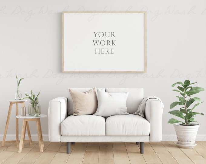 Living room frame mockup, Horizontal frames, Scandinavian, living room, Frame, Scandinavian frame, Sofa, A4 frame, Horizontal mock up, Frame
