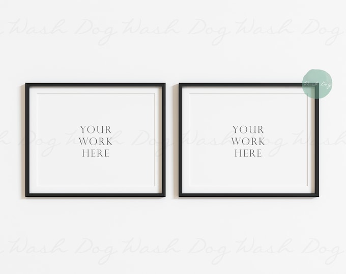 Two frame mockup, Horizontal mock up frame, 2 horizontal frame mokup, Frame template, Double photo frame, Black frame mockup, Black frames