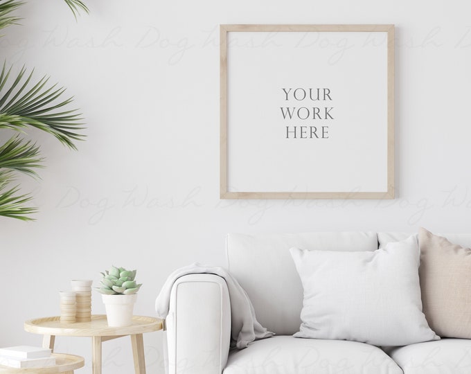 Scandinavian mockup, Minimal frame mockup, Mockup for prints, Minimal frame, Photoshop mockup, Sofa mockup, Living room, Square wood mockcup