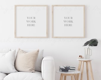 Two square frame, living room mockup, Two frame, Square poster mockup, Interior mock up, Square frame mockup, Styled stock photo, Two mockup