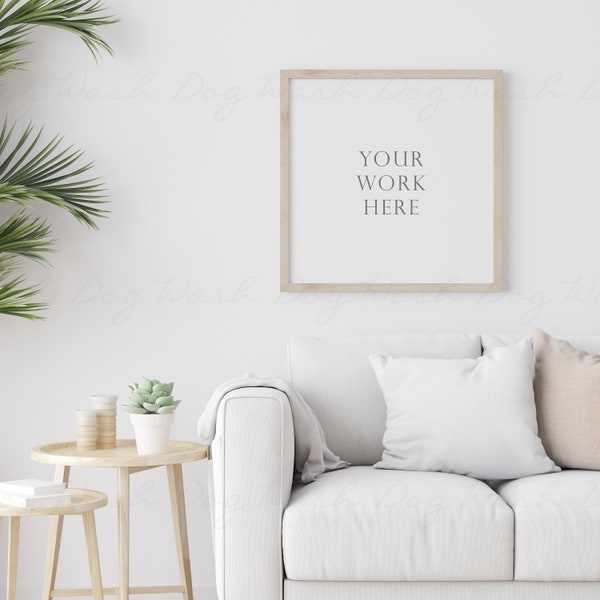 Scandinavian mockup, Minimal frame mockup, Mockup for prints, Minimal frame, Photoshop mockup, Sofa mockup, Living room, Square wood mockcup