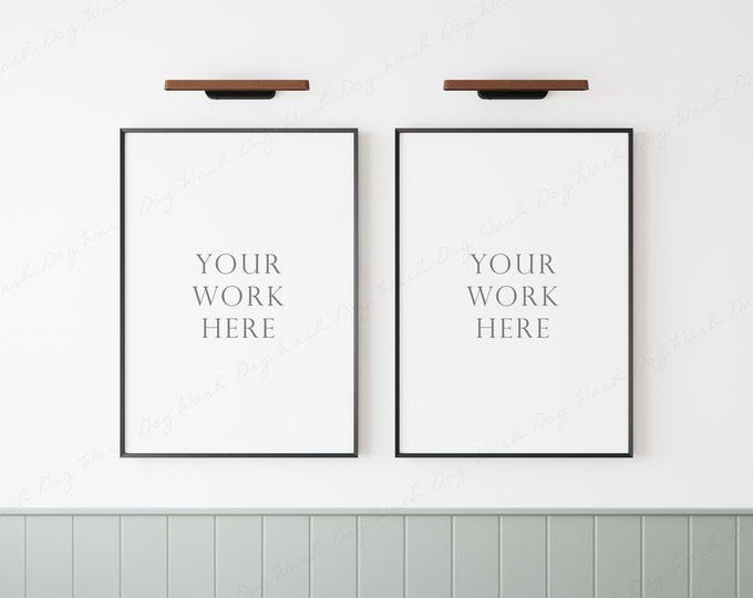 2 Vertical Frame Mockup, Black Frame Mockup, Digital Frame Mockup, Two Frames Mockup, Black Thin Frame, Mockup for Art, Photo Frame Mockup
