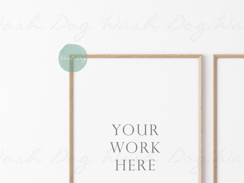 May include: Two wooden picture frames with a white background. The text "YOUR WORK HERE" is written in the center of the frames.