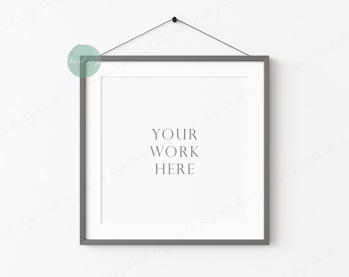 Square Frame Mockup, Square Picture Frame, Hanging Frame Mockup, Portrait Frame, Grey Frame Mockup, Digital Art Frame, Poster Frame Mockup