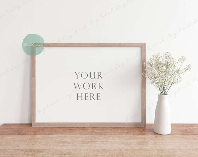 Landscape mockup frame, Stock Image mockup, 5x7 frame, Styled mockup, Mockup frame, Wood table, White flower, Mockup, Frame flower, Mockup