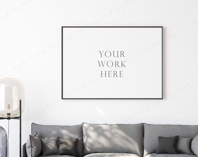 Horizontal Frame Mockup, Rectangular Frame Mockup, Horizontal Art Print Mockup, Black Frame Mockup, 7x5 Landscape Frame, Poster Frame Mockup