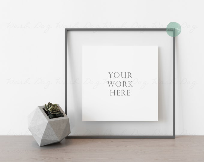 Mock ups, Frame square mockup, Scandinavian frame styled, Mockup with cactus, Frame picture stand, Natural frame mock up, Wood frame square