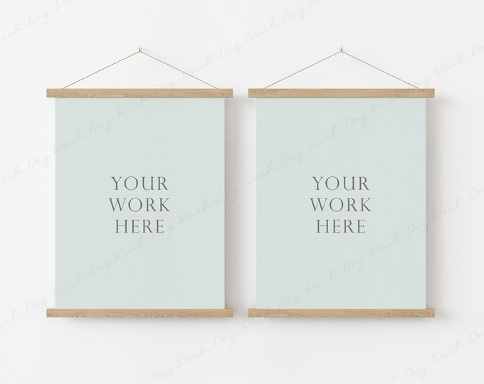 Two poster frames, Set of 2 mockup poster hanger, Double 8x10 frame mock up, Magnetic hanging canvas poster, Foyer frame mockup, PSD Digital
