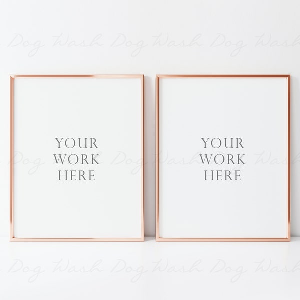 Two rose gold frame mockup, Frame rose gold two, Digital rose gold frame, Set of two mockup, Two vertical frame, Rose gold frame mockup