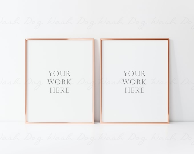 Two rose gold frame mockup, Frame rose gold two, Digital rose gold frame, Set of two mockup, Two vertical frame, Rose gold frame mockup