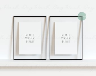 Two frame template, Black two frames, Two vertical frame, Digital frames, Black poster mockup, Frame mock up, 2 Vertical frame mock up