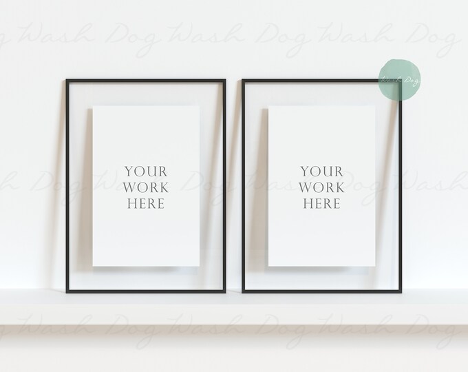 Two frame template, Black two frames, Two vertical frame, Digital frames, Black poster mockup, Frame mock up, 2 Vertical frame mock up