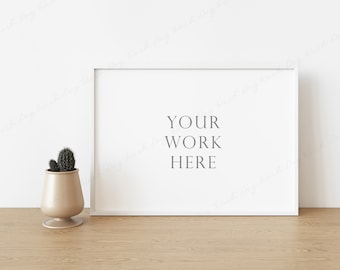 Minimalist Landscape Frame, 5x7 Horizontal Frame Mockup, White Frame Mockup, Rectangular Picture Frame, Poster Frame Mockup, Digital Mockup