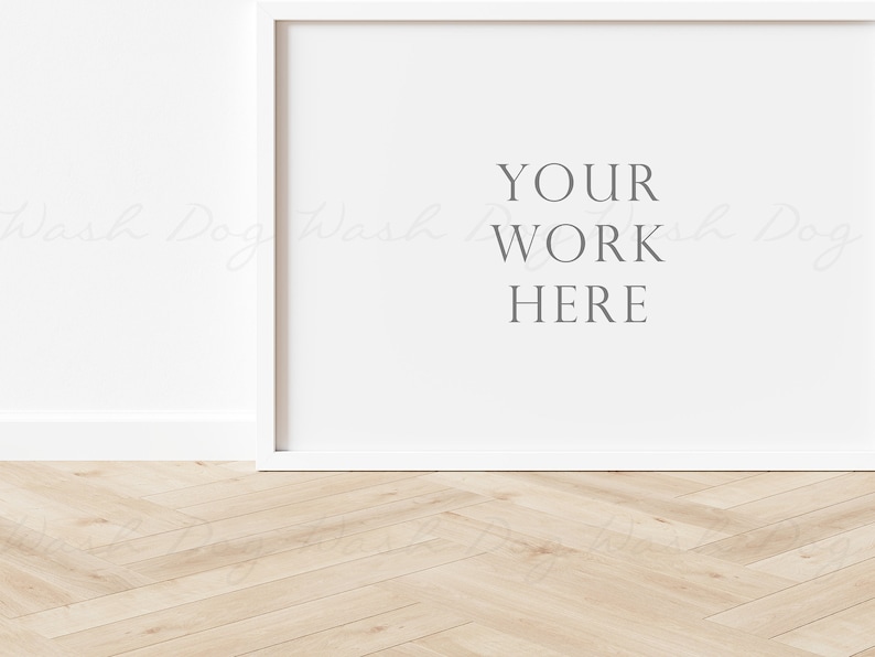 May include: A white picture frame with a white mat and a white background. The text "YOUR WORK HERE" is printed in gray on the white background.