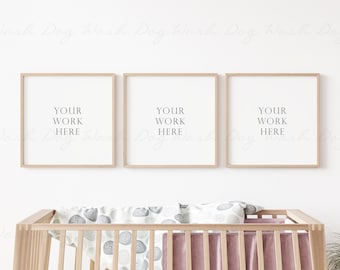 Nursery frame mockup, Three square frames, Nursery print mockup, Three square mock ups, Nursery frame psd, Nursery mockup, Baby room mock up